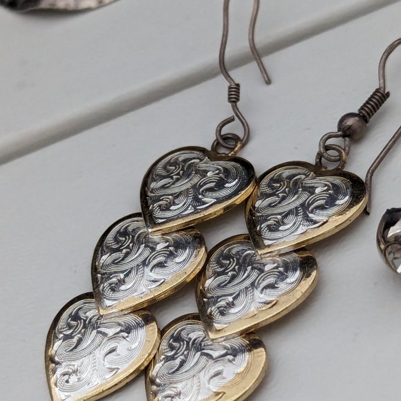 Vintage Lot Earrings Jewelry 3 Pairs Earrings Silver Tone Impressionist - Picture 11 of 13